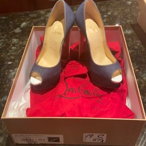 Worn once Christian Louboutin lady peep denim jazz